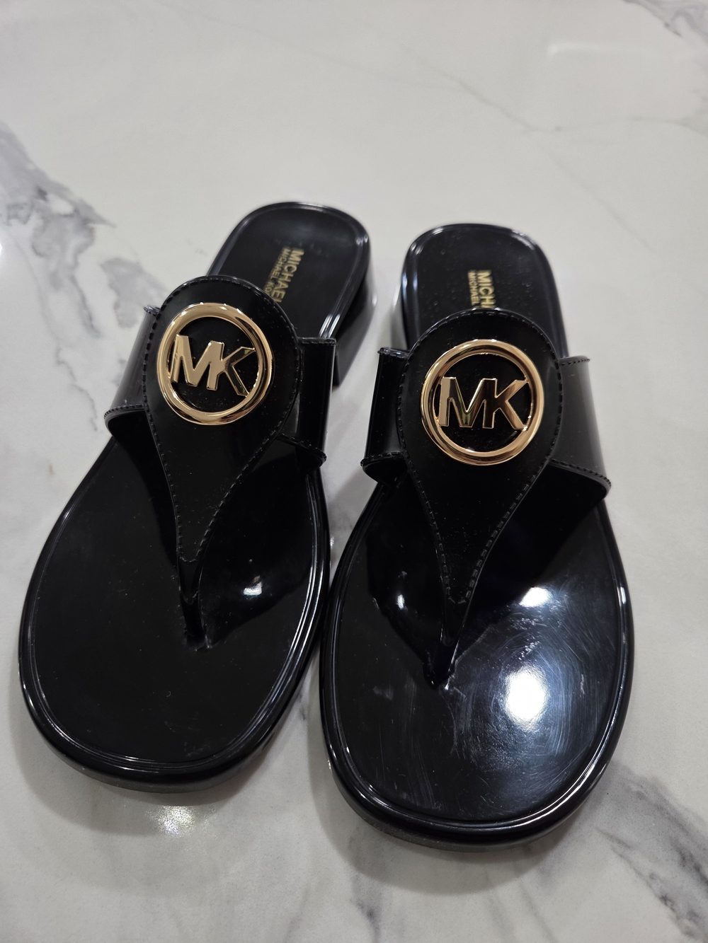 Michael Kors Black MK Logo Thong Sandals